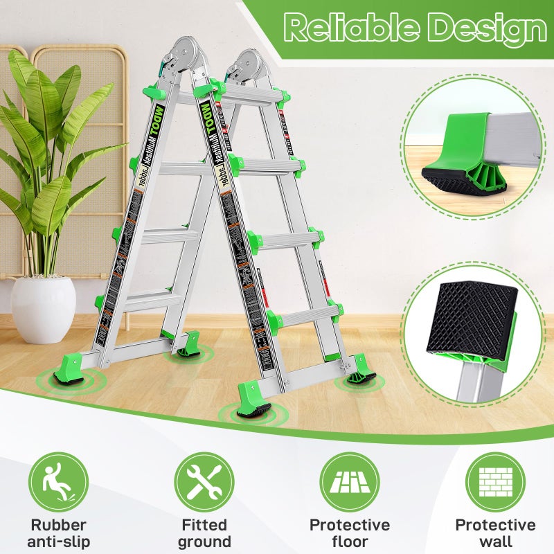 WDOT Ladder, Extension Ladders for Home Stairs 14 Ft, 4 Step Multi Position A Frame Ladder with Stabilizer Bar, Compact Folding, 330 lbs Telescopic Aluminum Adjustable Ladders, Escaleras para Casa - Image 2