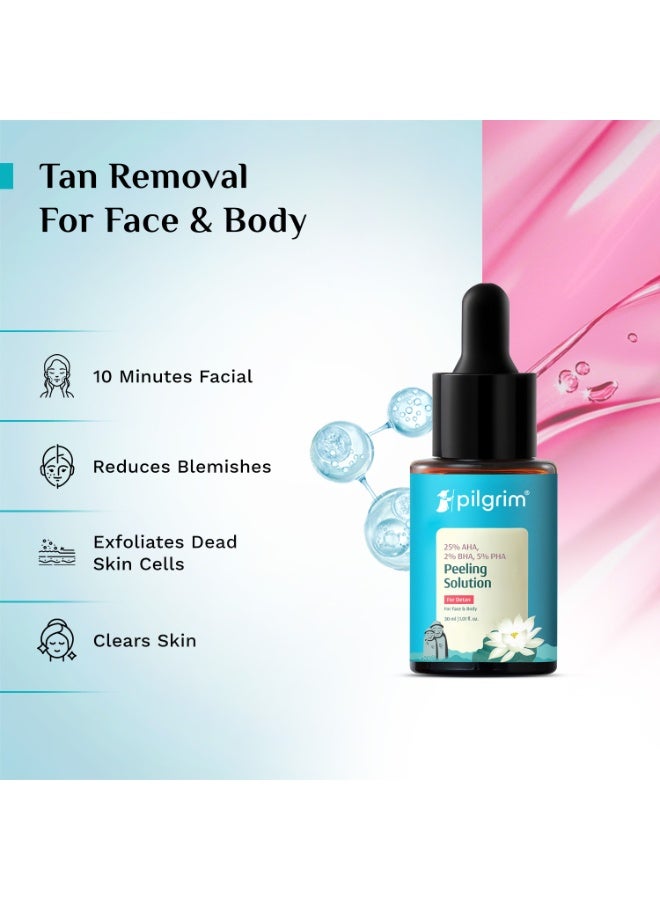 Pilgrim 25% AHA + 2% BHA + 5% PHA Peeling Solution 30ml For Face & Body |10-Minute Facial At Home|Gentle Exfoliating Serum for Tan Removal |For Glowing Skin Even Skin Tone, Pore Cleansing| Unisex - Image 3