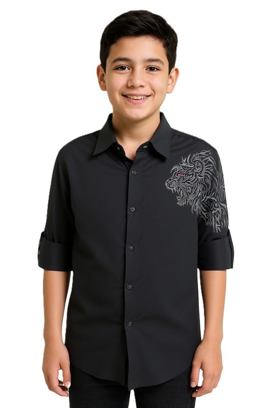 CHARCHIT Boys Full Sleeves Embroidered Shirt Black - Image 1