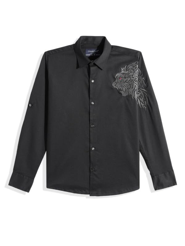 CHARCHIT Boys Full Sleeves Embroidered Shirt Black - Image 4