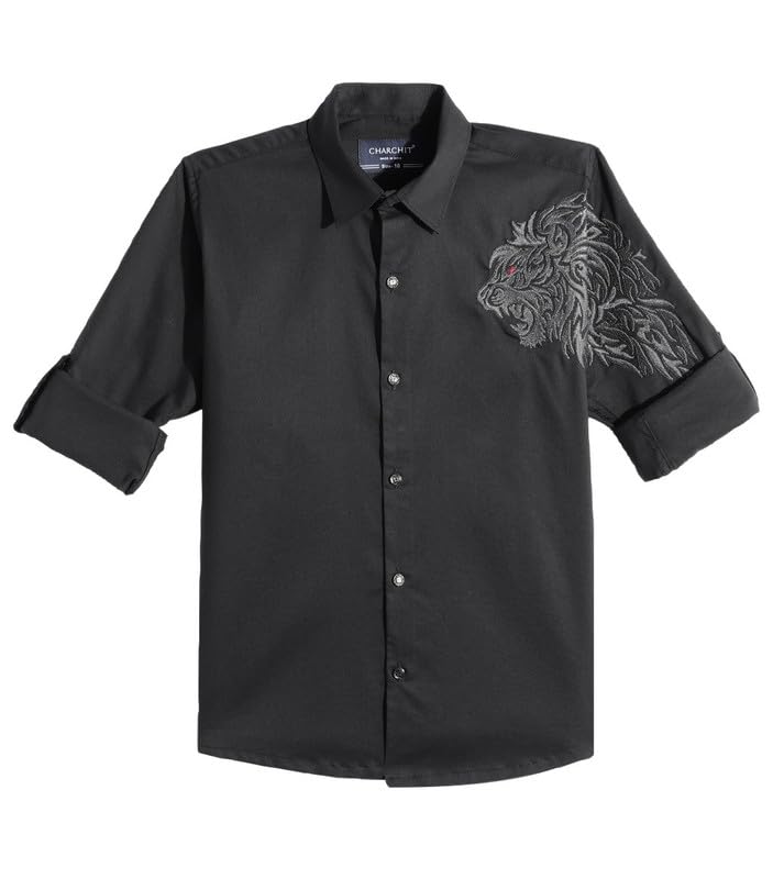 CHARCHIT Boys Full Sleeves Embroidered Shirt Black - Image 2