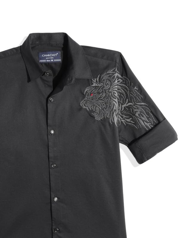 CHARCHIT Boys Full Sleeves Embroidered Shirt Black - Image 3