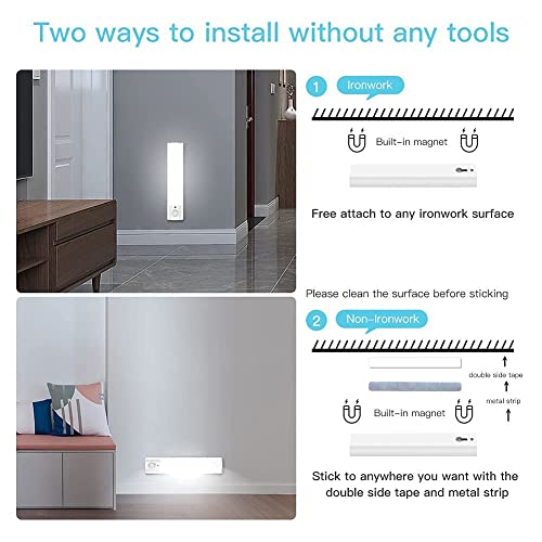 Hoteon Motion Sensor Light, USB Rechargeable Cabinet Night Light, ON/AUTO/Off Mode, Magnet Light for Wardrobe, Cupboard, Bedroom, Stairs, Kitchen, Hallway, White(1pcs) - Image 5