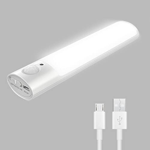 Hoteon Motion Sensor Light, USB Rechargeable Cabinet Night Light, ON/AUTO/Off Mode, Magnet Light for Wardrobe, Cupboard, Bedroom, Stairs, Kitchen, Hallway, White(1pcs) - Image 1