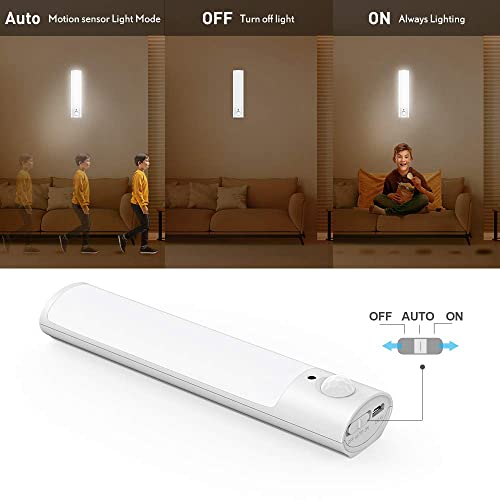 Hoteon Motion Sensor Light, USB Rechargeable Cabinet Night Light, ON/AUTO/Off Mode, Magnet Light for Wardrobe, Cupboard, Bedroom, Stairs, Kitchen, Hallway, White(1pcs) - Image 2