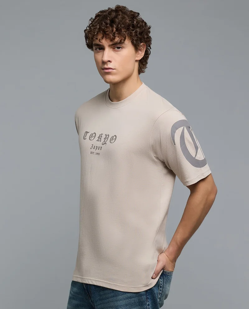 أر أند بي Printed T-Shirt with Crew Neck and Short Sleeves