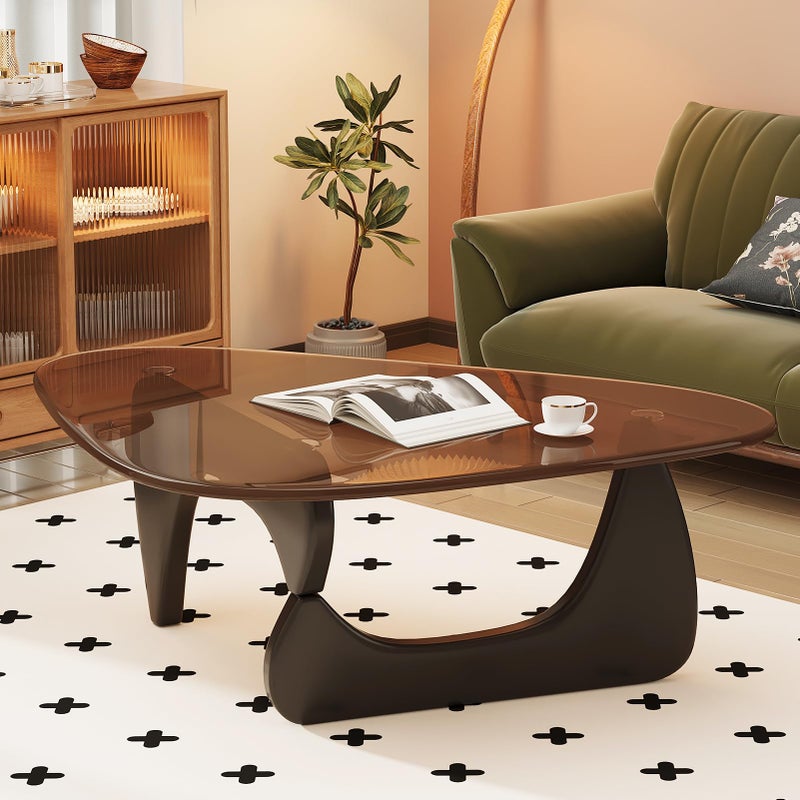JCAJCA Coffee Table for Living Room Mid Century Modern Center Table with Glass Top and Wood, Brown/Black - Image 4