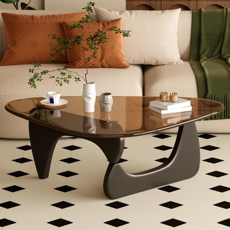 JCAJCA Coffee Table for Living Room Mid Century Modern Center Table with Glass Top and Wood, Brown/Black - Image 1