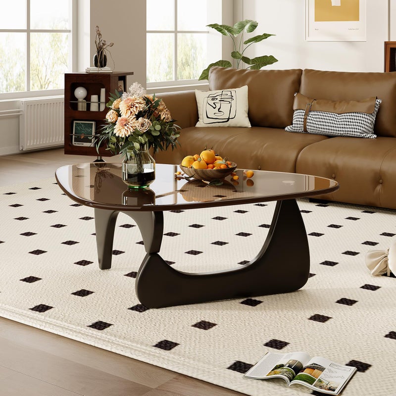 JCAJCA Coffee Table for Living Room Mid Century Modern Center Table with Glass Top and Wood, Brown/Black - Image 2