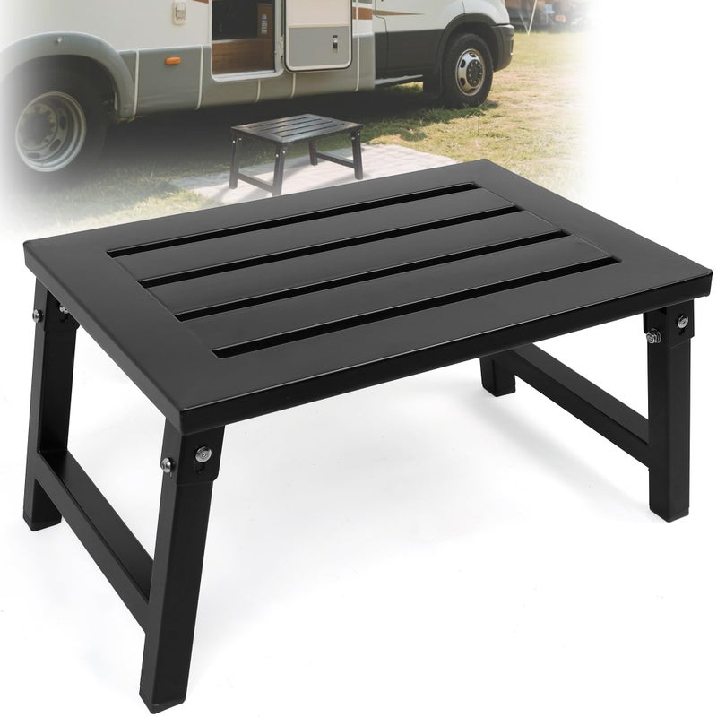 Support Way RV Step Stool Foldable 1000 lbs Capacity, Heavy Duty Metal Steps Platform, Stable RV Steps Stool for Camper, Motorhome, Outdoor Travel, Non-Slip Rubber Feet and Easy to Carry - Image 1