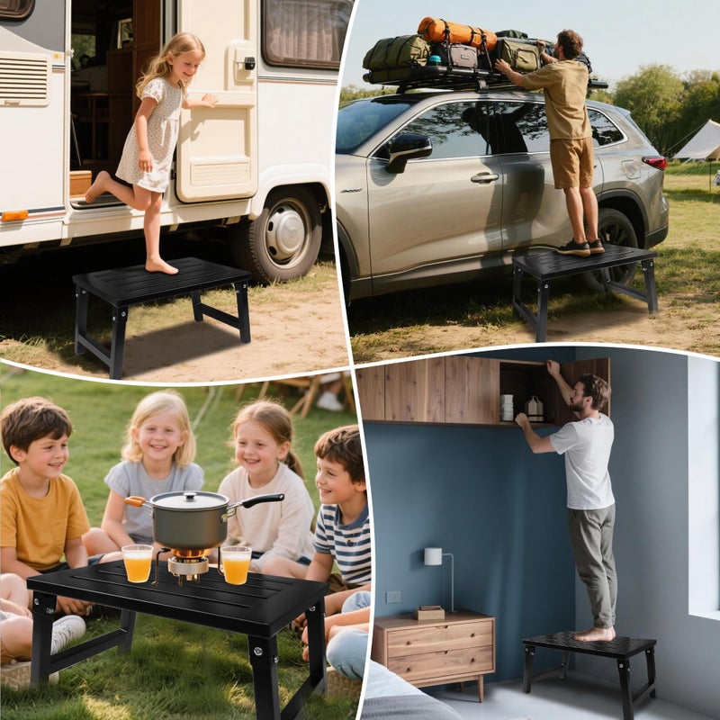 Support Way RV Step Stool Foldable 1000 lbs Capacity, Heavy Duty Metal Steps Platform, Stable RV Steps Stool for Camper, Motorhome, Outdoor Travel, Non-Slip Rubber Feet and Easy to Carry - Image 5