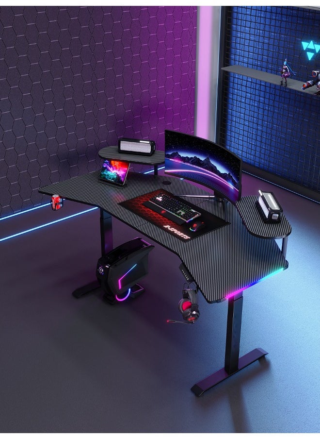 إن كي أكس - مكتب ألعاب متعدد الوظائف بارتفاع قابل للتعديل مع أضواء LED RGB، جهاز تحكم عن بعد لاسلكي، حامل مقبض، حامل أكواب، مقبس USB وخطاف سماعة رأس 160 سم - Image 1