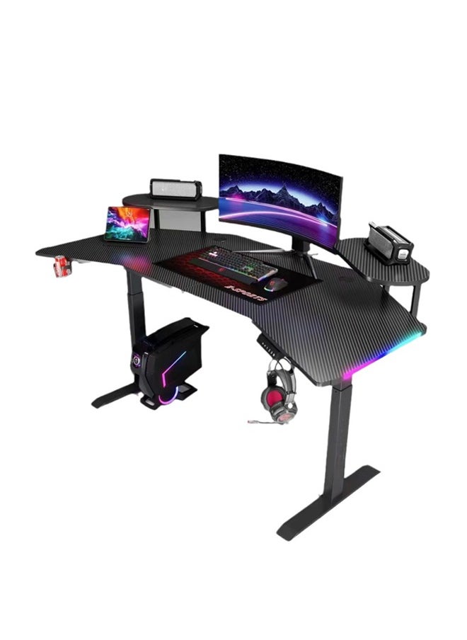 إن كي أكس - مكتب ألعاب متعدد الوظائف بارتفاع قابل للتعديل مع أضواء LED RGB، جهاز تحكم عن بعد لاسلكي، حامل مقبض، حامل أكواب، مقبس USB وخطاف سماعة رأس 160 سم - Image 1