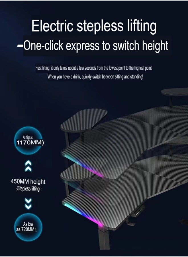 إن كي أكس - مكتب ألعاب متعدد الوظائف بارتفاع قابل للتعديل مع أضواء LED RGB، جهاز تحكم عن بعد لاسلكي، حامل مقبض، حامل أكواب، مقبس USB وخطاف سماعة رأس 160 سم - Image 1
