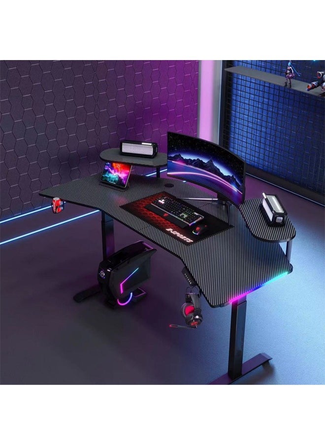 إن كي أكس - مكتب ألعاب متعدد الوظائف بارتفاع قابل للتعديل مع أضواء LED RGB، جهاز تحكم عن بعد لاسلكي، حامل مقبض، حامل أكواب، مقبس USB وخطاف سماعة رأس 160 سم - Image 1