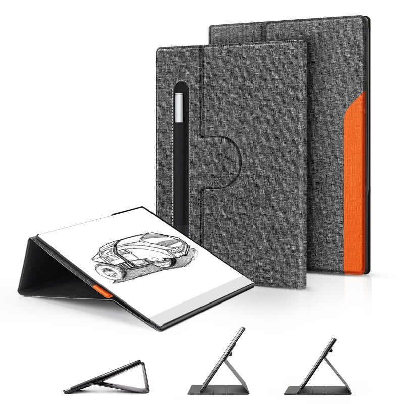 Ayotu Book Folio Case for Remarkable 2 Paper Tablet 10.3" 2020 Released, Premuin Fabric Smart Cover with 360 Degree Rotatable Stand and Stylus Pocket, Only for Remarkable 2, Gray & Orange - Image 1