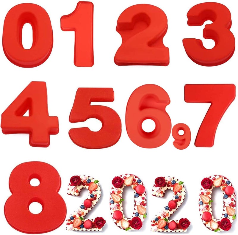 Goldbaking 10 Inch 9 pieces Large Size Number Moulds Baking Forms Silicone Number Mold Cake Pan (10 inch) - Image 1