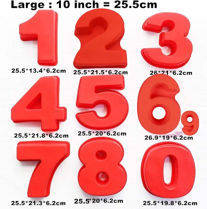 Goldbaking 10 Inch 9 pieces Large Size Number Moulds Baking Forms Silicone Number Mold Cake Pan (10 inch) - Image 3