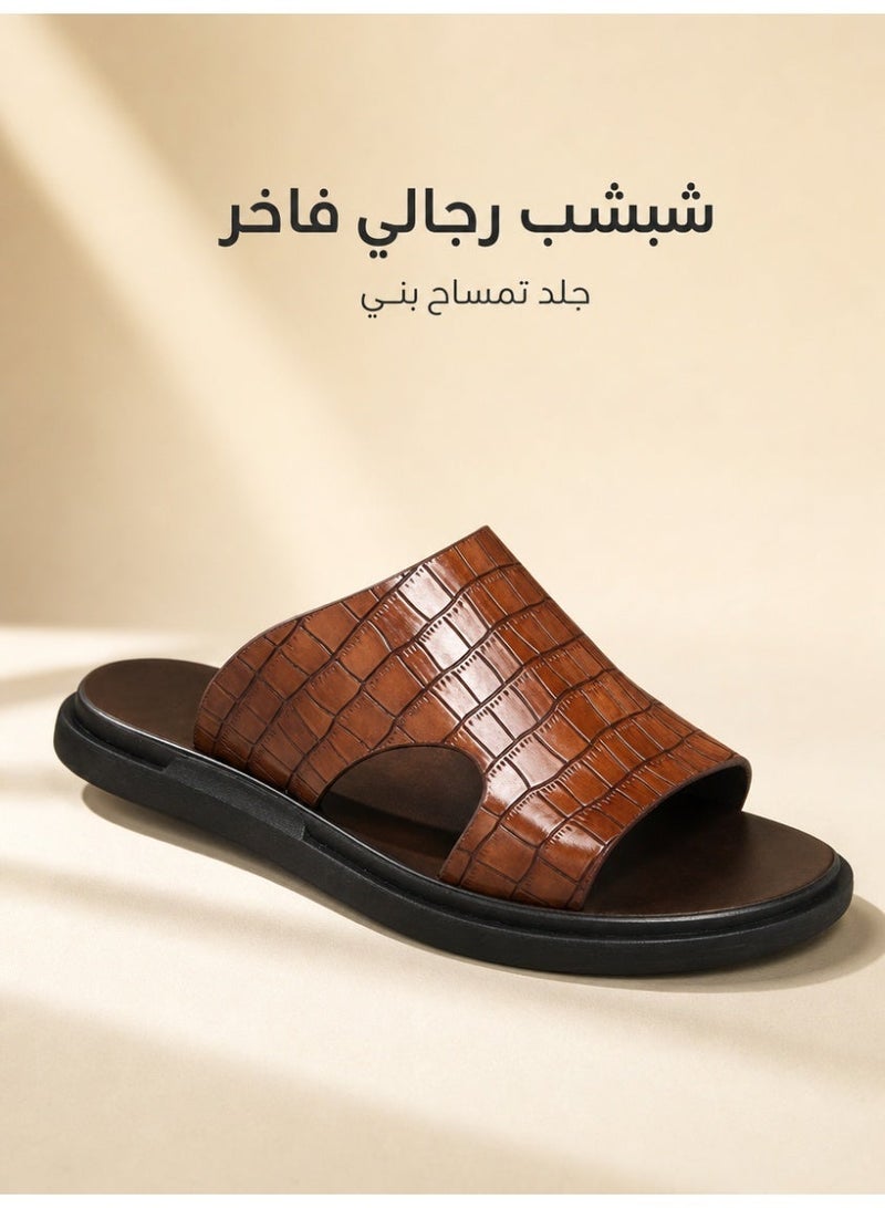 صنادل رجالية مقولبة قطعة واحدة سميكة وقابلة للتنفس - شبشب غير قابل للانزلاق ومقاوم للتآكل بنمط التمساح مريح للاستخدام اليومي والمنزل والشاطئ - Image 1