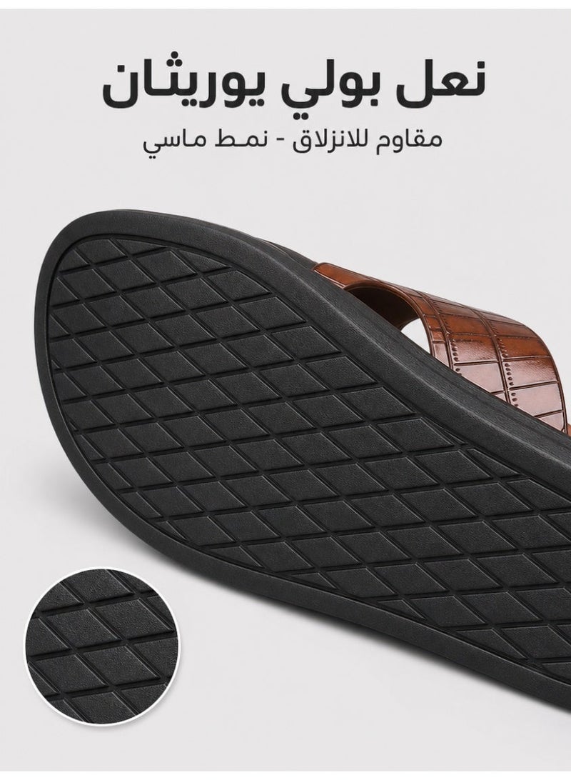 صنادل رجالية مقولبة قطعة واحدة سميكة وقابلة للتنفس - شبشب غير قابل للانزلاق ومقاوم للتآكل بنمط التمساح مريح للاستخدام اليومي والمنزل والشاطئ - Image 5