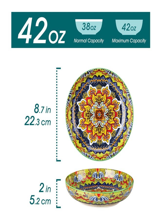 vancasso Pasta Bowls Set of 4, Ceramic Salad Serving Bowls, 42Oz Large Pasta Bowls, 8.7 in Colorful Bowl Plates for Soup, Bohemian Shallow Bowls for Kitchen, Microwave & Dishwasher Safe - Image 2