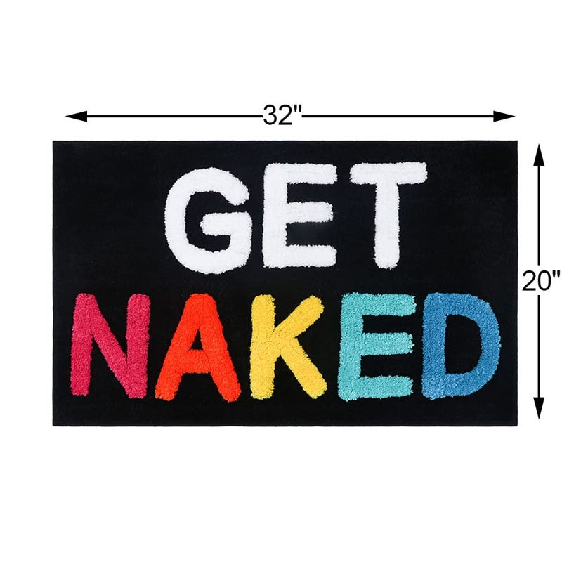 BOVEU Get Naked Bath Mat Bathroom Rugs Non Slip Absorbent Bath Rugs Funny Bathroom D?cor  Multicolor Bath Mat for Tub and Shower  Machine Washable  32"" x 20""  Black - Image 1