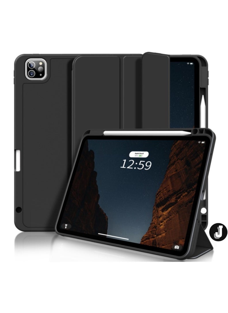 JAJEEK "iPad Pro 11 Inch Case (4th/3rd/2nd Gen, 2022/2021/2020) – Trifold Smart Stand with Pencil Holder, Soft TPU Back, Wireless Pencil Charging, Auto Wake/Sleep Function – Black" - Image 1