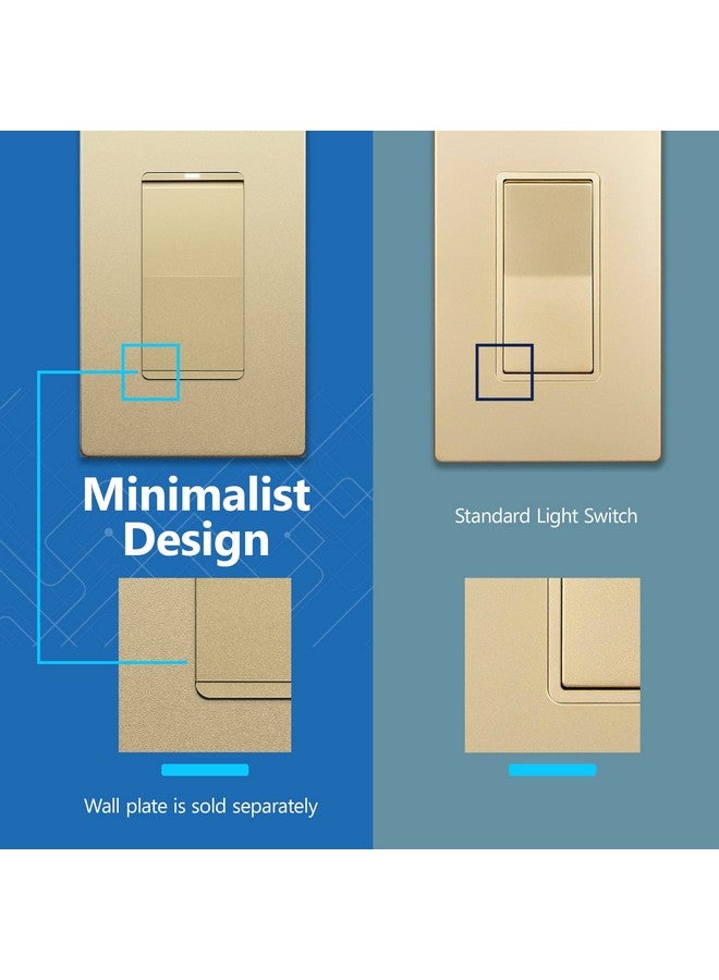 LIDER Minimalist Design Matte Finish Lighted Decorator Switch, Frameless Paddle Light Switch with Locator Light, Grounding Screw, 15A 125V, UL Listed, LS15-1P-GD, Gold - Image 3