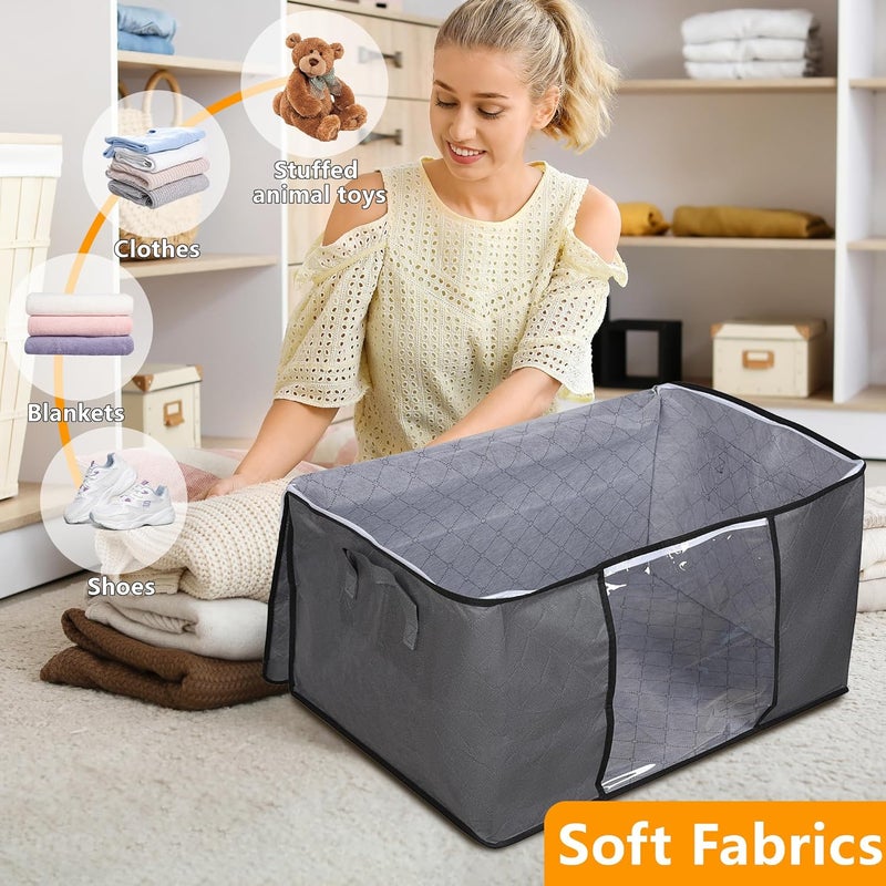 BiCINE 90L Large Blanket Storage Bags, 6 Pack Clothes Storage Bag Comforter Storage Bin with Reinforced Handle and Lid Foldable Closet Organizer and Storage Containers for Bedding Sheets and Duvet - Image 4