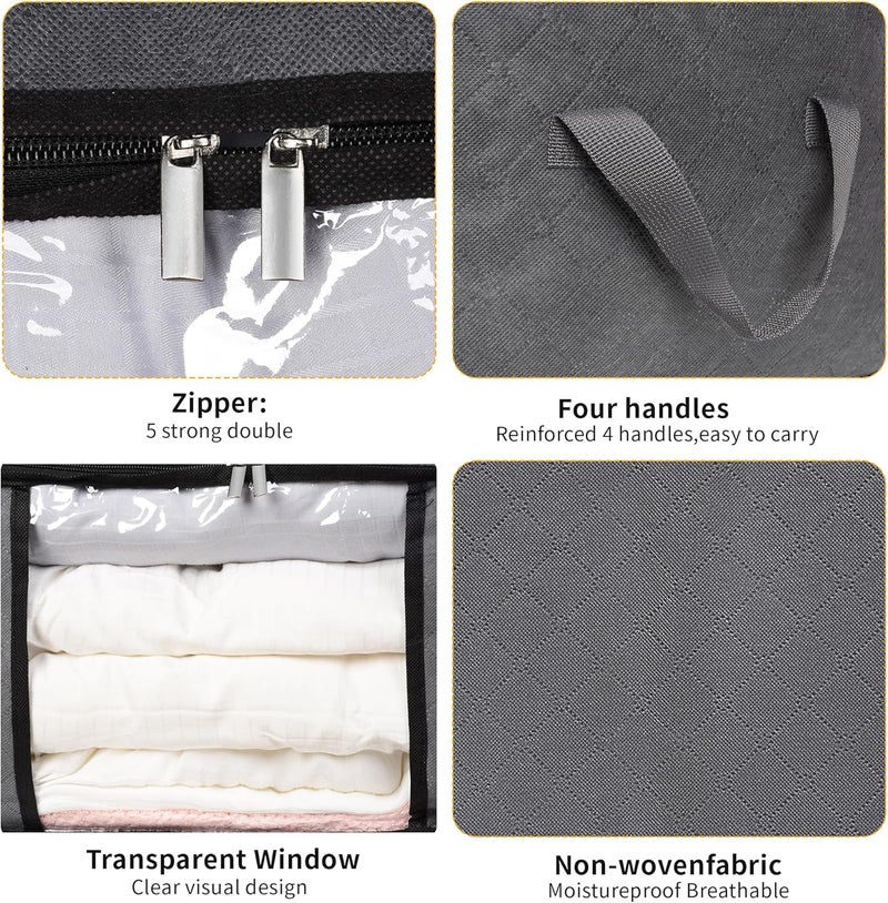 BiCINE 90L Large Blanket Storage Bags, 6 Pack Clothes Storage Bag Comforter Storage Bin with Reinforced Handle and Lid Foldable Closet Organizer and Storage Containers for Bedding Sheets and Duvet - Image 3