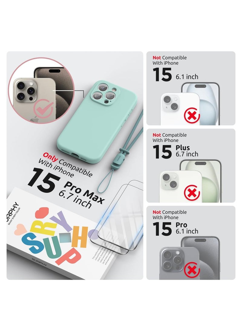 Raxoom Design for iPhone 15 Pro Max Case, Liquid Silicone [2 x Screen Protectors & 1 x Lanyard] Protection for Each Lens Shockproof Cover for iPhone 15 Pro Max 6.7 inch 2023, Mint Green - Image 2