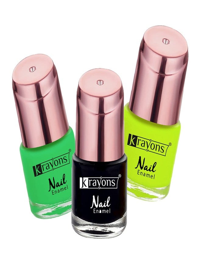 Krayons Crazy Gel Nail Enamel, Waterproof, Longlasting, Neon Green, Neon Yellow, Black Shadow, 8ml Each, Combo (Pack of 3) - Image 1