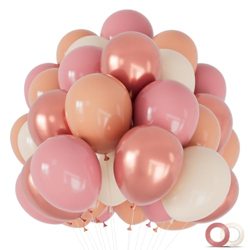 KUULBELA 68 Pcs Retro Pink Nude Party Balloons 12Inch Dusty Pink Metallic Rose Gold Balloon Beige Blush Latex Ballons for Girls Birthday Wedding Baby Shower Party Decorations - Image 1