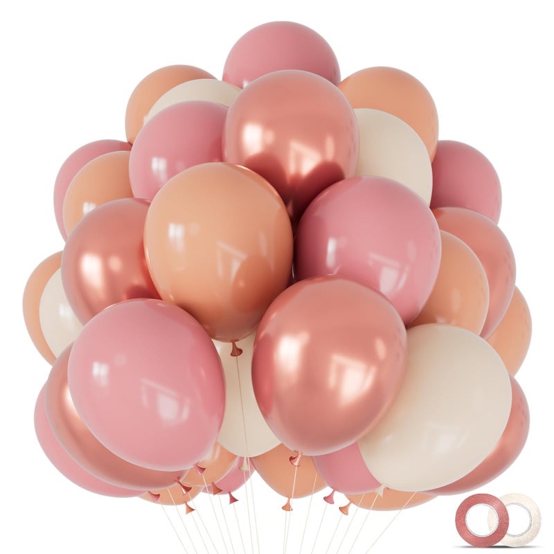 KUULBELA 68 Pcs Retro Pink Nude Party Balloons 12Inch Dusty Pink Metallic Rose Gold Balloon Beige Blush Latex Ballons for Girls Birthday Wedding Baby Shower Party Decorations - Image 3