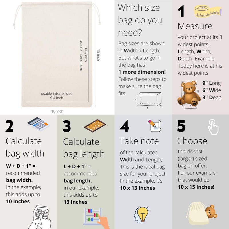 DR 100 Percent Cotton 10x15 Muslin Drawstring Bags for Clothes Storage Pantry (10 x 15 inch - 12 pack, Beige) - Image 2