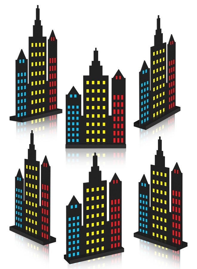 فيسينبال زينة حفلات ناطحة سحاب خشبية من Vicenpal، مكونة من 6 قطع، لتزيين طاولة ناطحة سحاب بموضوع البطل، لافتة مركزية لمباني أفق المدينة، لمستلزمات حفلات أعياد الميلاد المصورة بموضوع البطل - Image 1