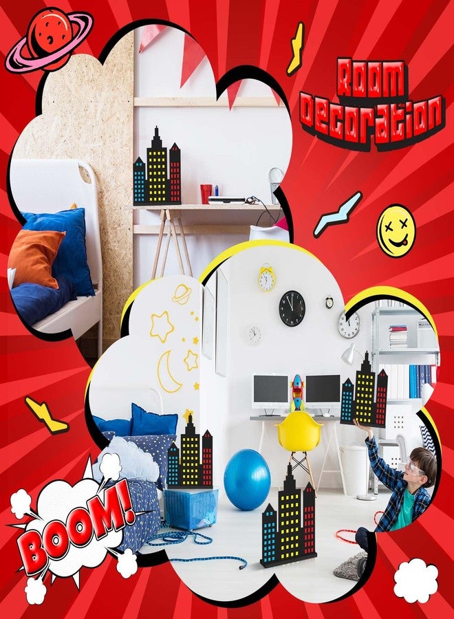 فيسينبال زينة حفلات ناطحة سحاب خشبية من Vicenpal، مكونة من 6 قطع، لتزيين طاولة ناطحة سحاب بموضوع البطل، لافتة مركزية لمباني أفق المدينة، لمستلزمات حفلات أعياد الميلاد المصورة بموضوع البطل - Image 5