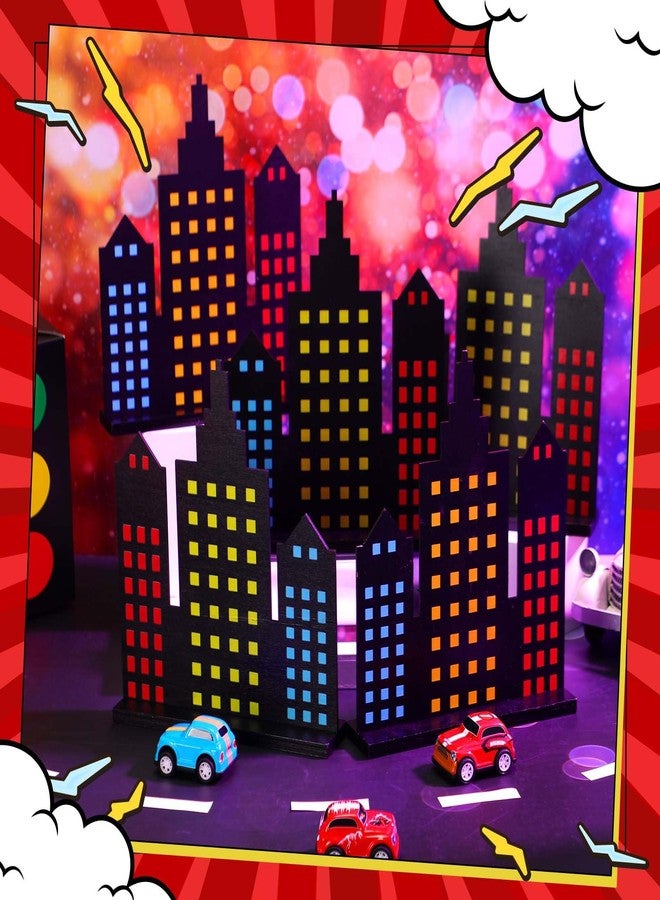 فيسينبال زينة حفلات ناطحة سحاب خشبية من Vicenpal، مكونة من 6 قطع، لتزيين طاولة ناطحة سحاب بموضوع البطل، لافتة مركزية لمباني أفق المدينة، لمستلزمات حفلات أعياد الميلاد المصورة بموضوع البطل - Image 4