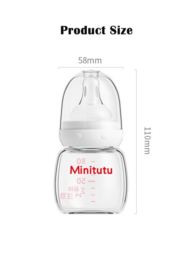 Minitutu Natural Glass Bottle With Dummy for Newborns, 80 ML - Image 2