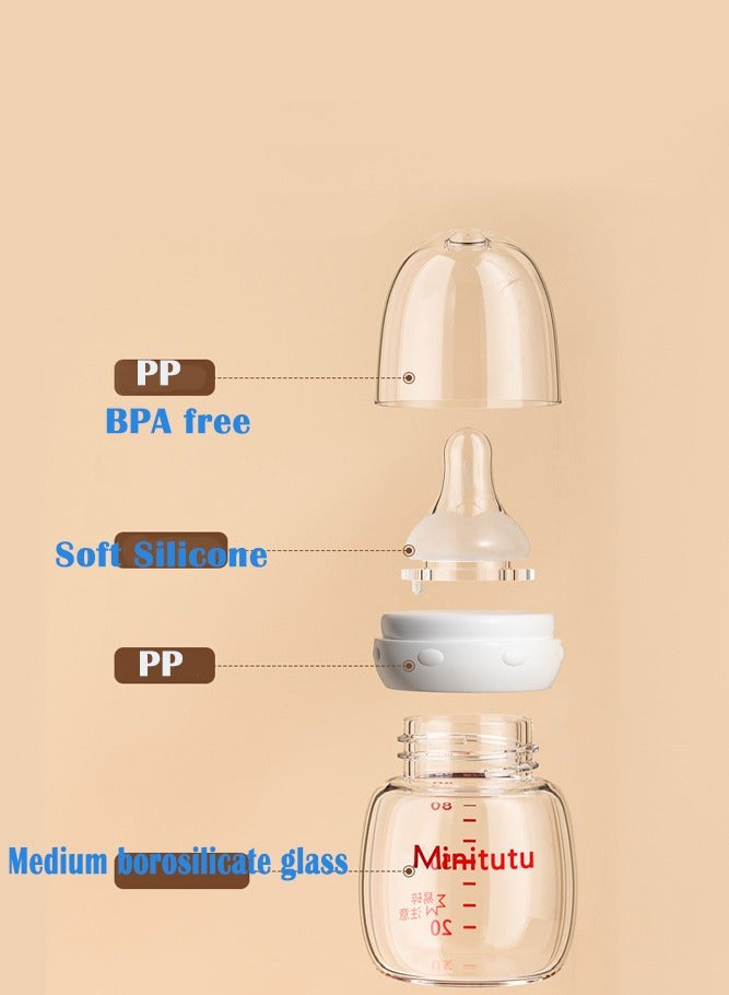 Minitutu Natural Glass Bottle With Dummy for Newborns, 80 ML - Image 5