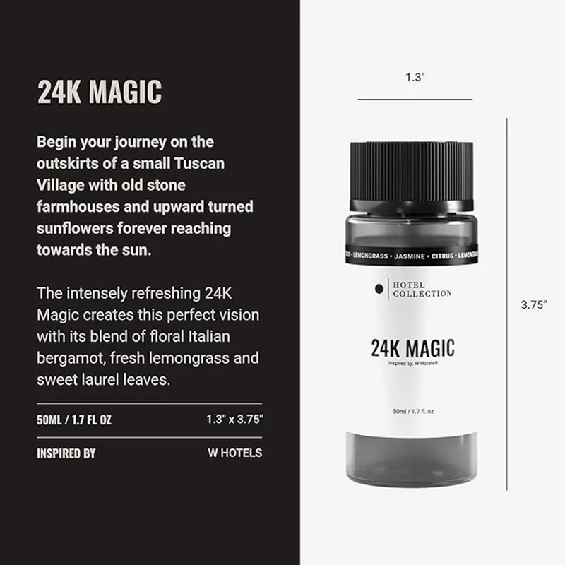 Hotel Collection  24K Magic Fragrance Oil Blend - Hotel Inspired for Luxury Essential Oil Diffusers - Aromatherapy Scent Diffuser Oil - Bergamot, Lemon, and Lemongrass - 50 mL, 1.7 fl oz  | Best Price UAE