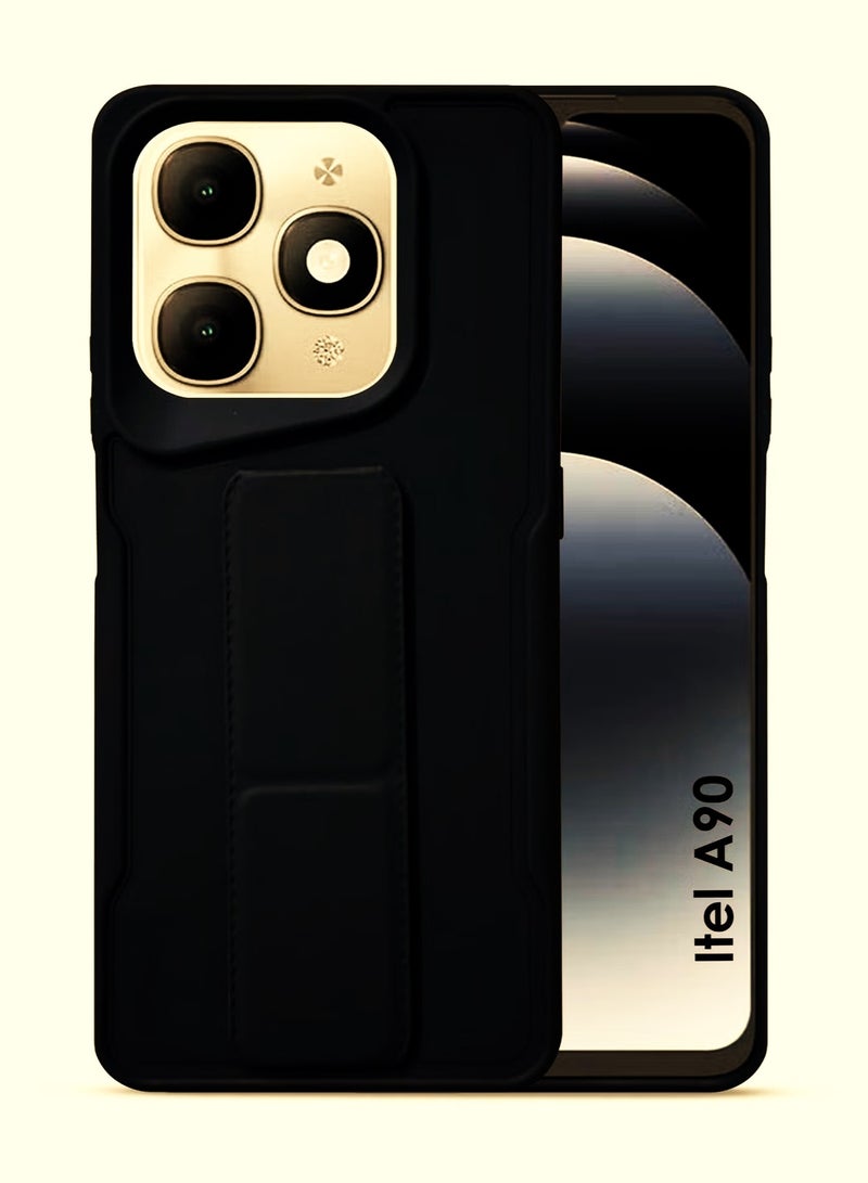 INEIX Itel A90 Hand Grip Case Cover - Magnetic Hand Grip Holder & Kickstand Case For Itel A90 - Strong Grip for Magnetic Car Holder, Stylish Silicone Case & Functional, Ultimate Convenience & Hands-Free Viewing - Black - Image 1