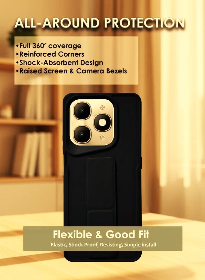 INEIX Itel A90 Hand Grip Case Cover - Magnetic Hand Grip Holder & Kickstand Case For Itel A90 - Strong Grip for Magnetic Car Holder, Stylish Silicone Case & Functional, Ultimate Convenience & Hands-Free Viewing - Black - Image 3