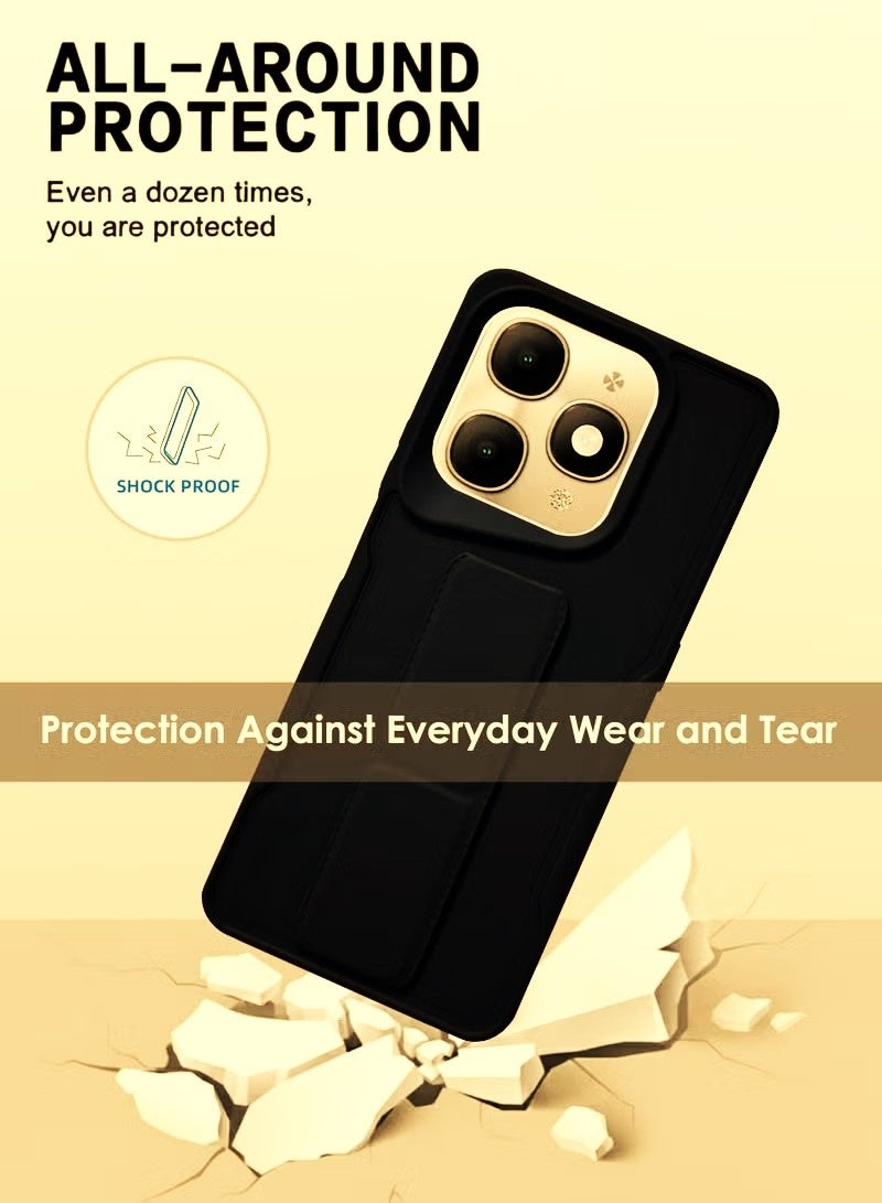 INEIX Itel A90 Hand Grip Case Cover - Magnetic Hand Grip Holder & Kickstand Case For Itel A90 - Strong Grip for Magnetic Car Holder, Stylish Silicone Case & Functional, Ultimate Convenience & Hands-Free Viewing - Black - Image 2