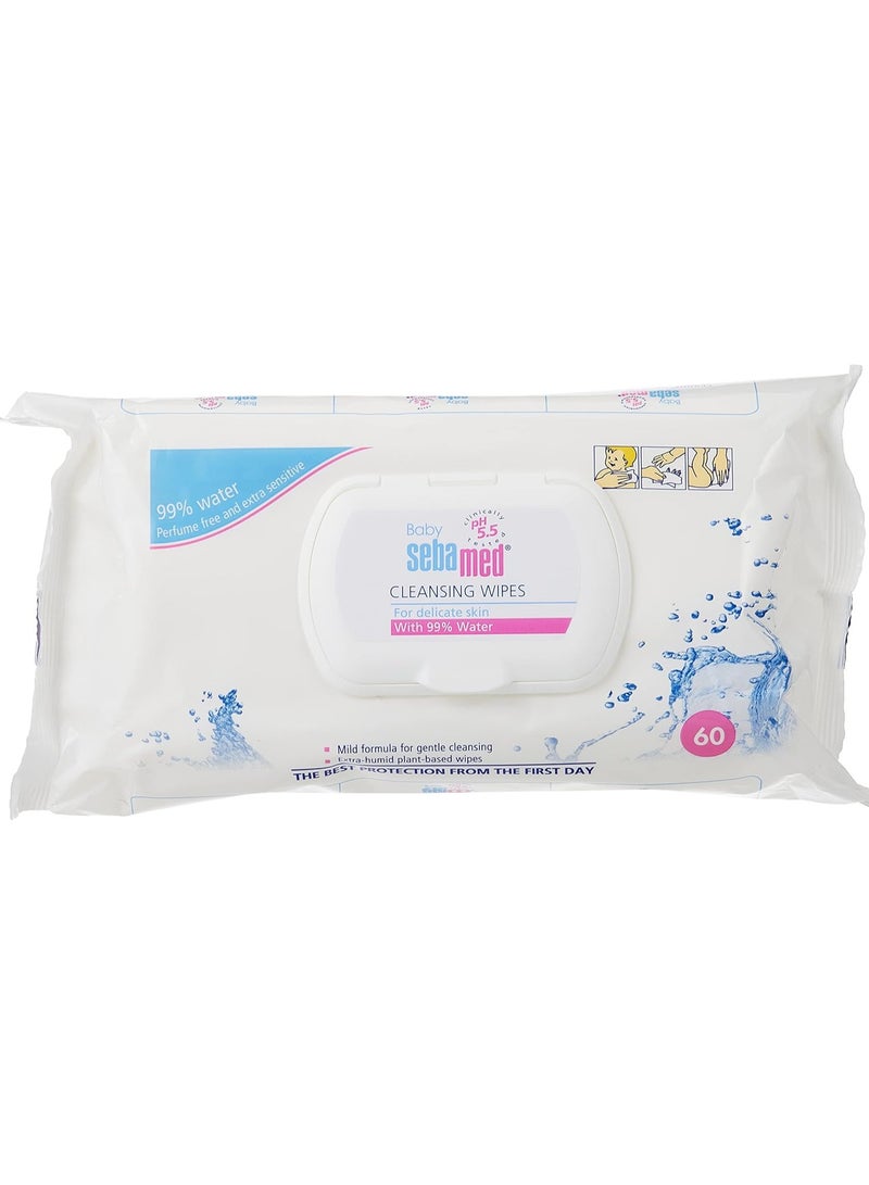 Sebamed Baby Cleansing Wet Wipes With 99% Water 60 Pieces Pack - Image 1