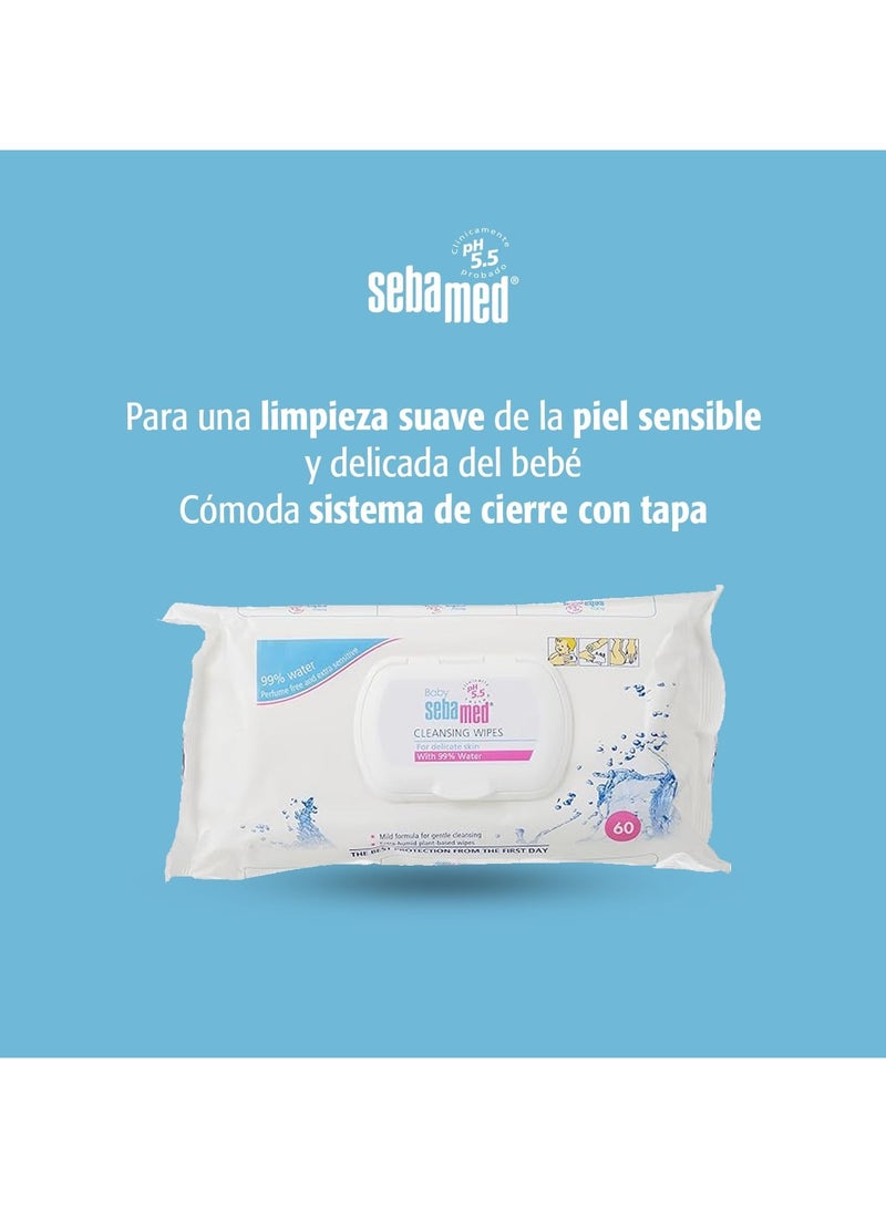 Sebamed Baby Cleansing Wet Wipes With 99% Water 60 Pieces Pack - Image 2