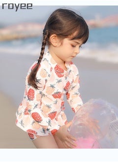 Royee 3-Piece Girls Split Long Sleeved Swimsuit With Swim Cap Cartoon Strawberry Print Fit for Toddler/Junior/Youth Aged 2-12 Years boys， 0 formaldehyde, 0 bleach, and 0 fluorescent agent  - Image 2
