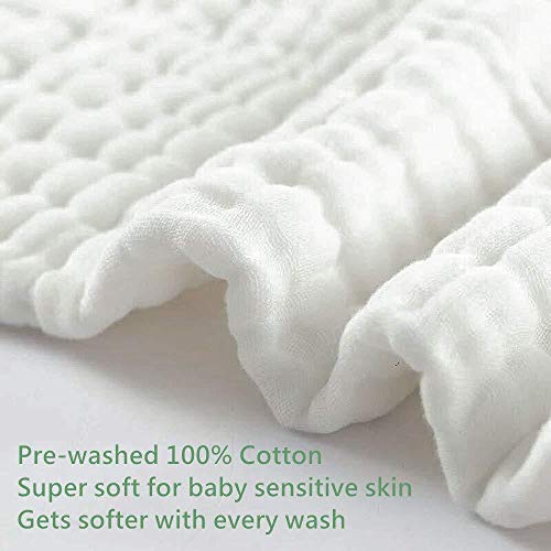 MOM'S HOME Baby Super Soft Absorbent Muslin 6 Layer wash Towel- 100X100 CM - (0-3 Years)- White & 5 Muslin Wipes - Image 4