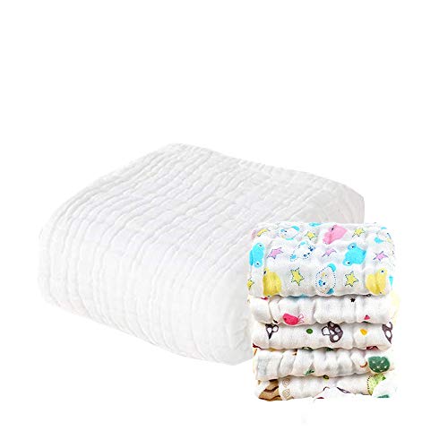 MOM'S HOME Baby Super Soft Absorbent Muslin 6 Layer wash Towel- 100X100 CM - (0-3 Years)- White & 5 Muslin Wipes - Image 1