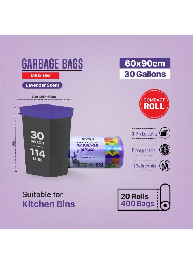 tru® Lavender Fragrance Garbage Bags 60x90cm 30 Gallon 20pc x 20 Rolls (400bags) - Image 2